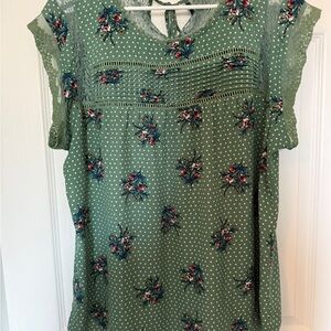 Daniel Rainn Green Ruffled Bib Collar Blouse